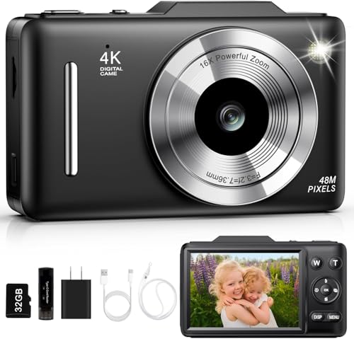 Digital Camera 4K for Kids-48MP Autofocus Vlogging Camera with 32GB Card, 16X Zoom, Anti-Shake...