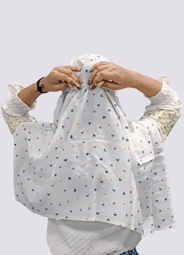 Image of Cotton Long Scarf Cum Mask Scarves Usable for Vehicle Driver | White Printed Design Fabric | Universal Size | Soft & Breathable Sun Protection | For Girl & Women