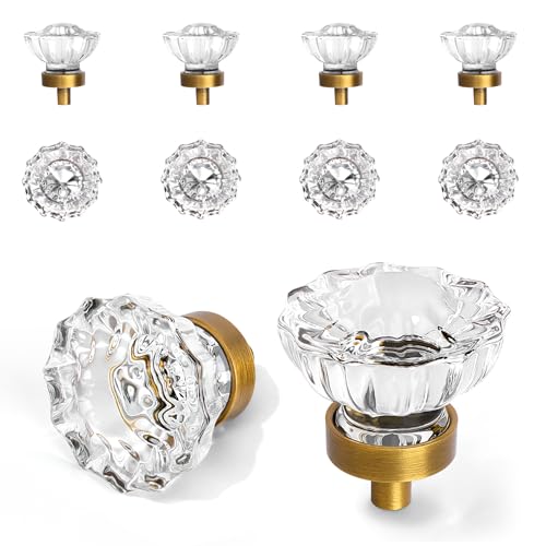 Image of 8 Pack Antique Brass Crystal Cabinet Knobs for Drawer,1.5 inch