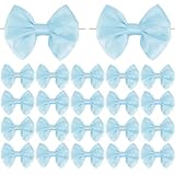 Light Blue Bows Twist Tie Bows, 20 Pcs Satin Twist Tie Bows for Treat Bag Satin Ribbon Tie Bows Premade Bows for Cake Pops Wedding Bridal Shower Baby Shower