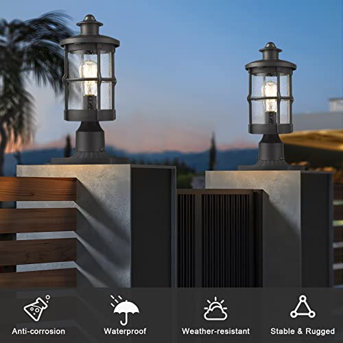 Rosient Outdoor Post Lights, Exterior Post Sconce, Outdoor Post Lamp, Pathway Post Lighting Fixture, Patio Pillar Light In Black Finish With Seeded Glass #TOP3