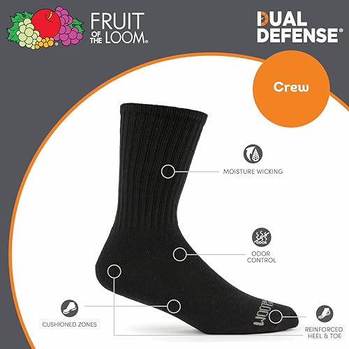 Image of Fruit of the Loom Boys' Dual Defense Socks, Ankle - 12 Pack - Black