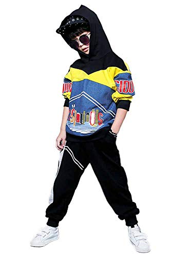 PanpanBox - Chándal para niño, diseño de patchwork, sudadera con capucha y pantalón de jogging, para 3-14 años amarillo 180 cm Cover