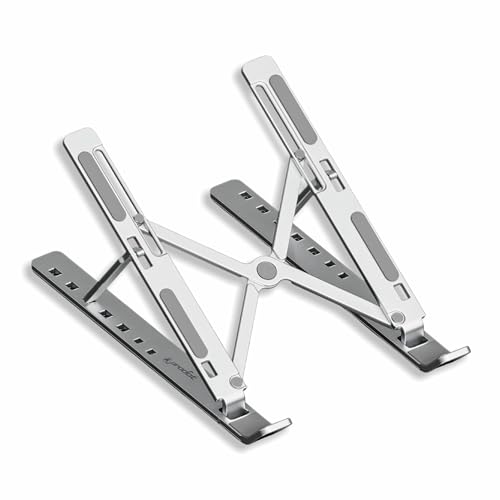 Image of ProDot Multi-Angle Metal Portable Foldable Laptop Stand with 7 Adjustable Height, Anti-Slip Silicone Pads & Overheating Protection, Compatible with 10-15.6 Inch Laptops (Aluminium, Silver)