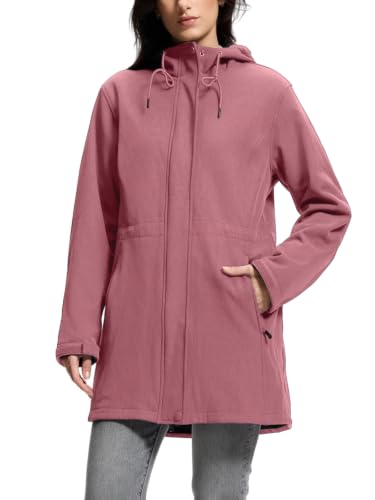 SaphiRose Women's Waterproof Rain Jacket with Fleece Lining Hooded Windbreaker Long Warm Outdoor Coat (Burgundy, S)
