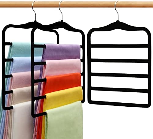 Closet Organizers and Storage,3 Pack Velvet Pants-Hangers-Space-Saving,Non Silp 5 Tier Organization-and-Storage Clothes-Hanger for College-Dorm-Room-Essentials,Closet-Organizer for Jeans Scarf Hanger