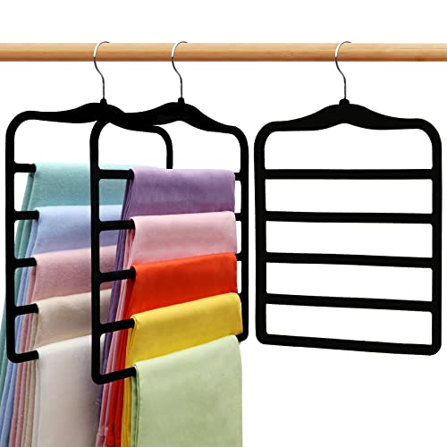 Closet Organizers And Storage,3 Pack Velvet Pants-Hangers-Space-Saving,Non Silp 5 Tier Organization-And-Storage Clothes-Hanger For College-Dorm-Room-Essentials,Closet-Organizer For Jeans Scarf Hanger #TOP3