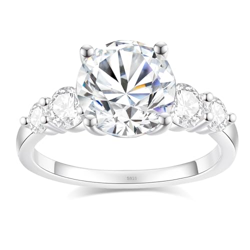 3.8CT Moissanite Engagement Ring for Women,5 Stone D Color VVS1 Clarity Wedding Ring，S925 Sterling Silver with 18K White Gold Plated Promise Ring for Her Size 4.5-103