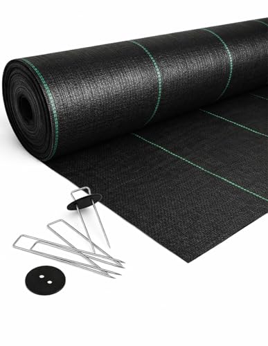 Jardin202 - Malla Antihierbas | Malla contra Malas Hierbas, Gramaje 110 Gramos Geotextil | Protección césped Artificial | Rollos Completos | 2 x 20 m + 40 Anclajes -