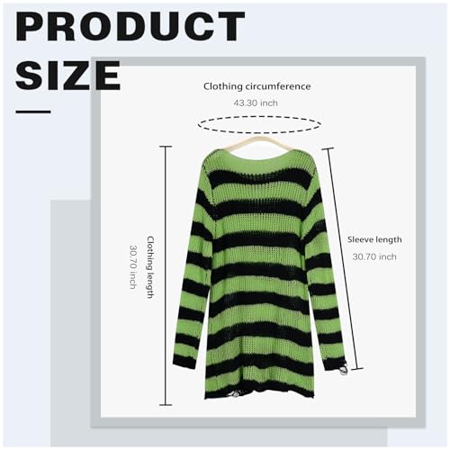 Goth Y2K Striped Sweater with Belt Ripped Punk Gothic Long Sweaters Grunge Distressed Halloween Pullover Tops for Women2