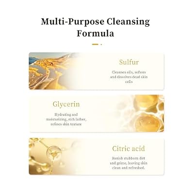 Grospe Sulfur Body Wash,3-in-1 Sulfur Liquid Soap,Shower Gel for Women and Men,Deep cleansing, soothing hydration, Oil Control & Balance,Suitable for Daily Body Cleansing & Care,10.15 Fl Oz