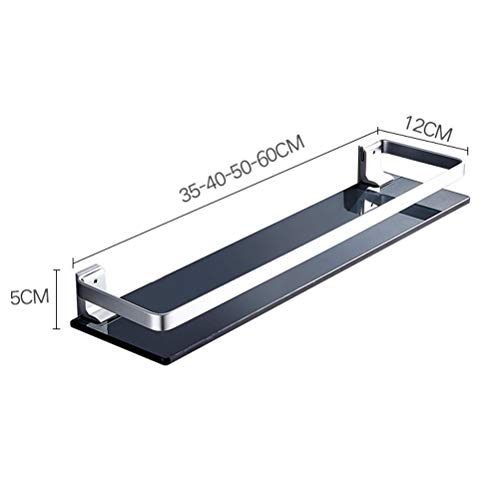 Zhanmam Shower Shelf Corner Caddies Glass Shelves Bathroom Accessories Tempered Glass Rack With Rail Wall Mounted 16 Inches Black 0313 (Size : 60Cm) #TOP5