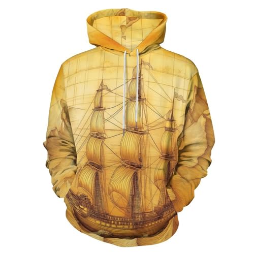 Sweat à capuche illustration de voilier rétro pour homme et femme