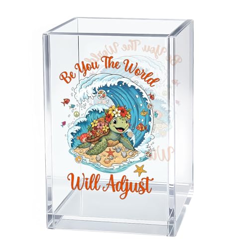 Image of Funny Sea Turtle Pen Holder for Desk, Ocean Theme Desk Accessories | Be You The World Will Adjust Pencil Holder for Desk, Sea Turtle Pencil Holder Bathroom Desk Accessories, Beach Pen Organizer