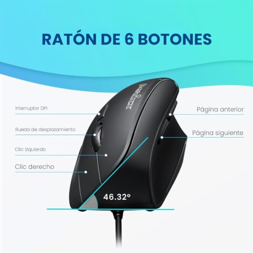 Miniatura 5 de Perixx Perimice-515 Ii - Ratón Ergonómico Vertical Con Cable 1000 1600 Dpi - Diestros - Negro