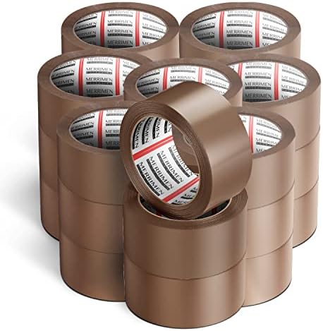 Merrimen Strong Heavy Duty Roll Pack Brown Packaging Tape | Secure Sticky Sealing Tape for Parcel Boxes, Moving Boxes, Large Postal Bags for long term storage | (48MM x 66M) (12 rolls, Brown)