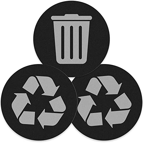 Stickios Recycle Stickers for Trash Cans (3 PCS) – Bubble-Free, Damage-Free, Removable Vinyl – Indoor or Outdoor Garbage Bins – Waste Management Stickers (Black)