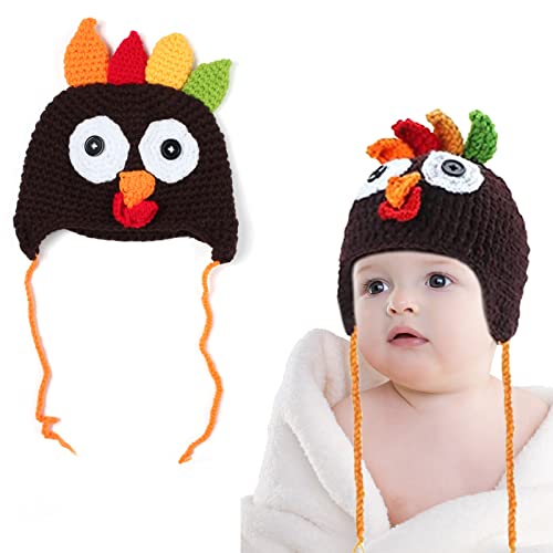 Thanksgiving Baby Toddler Beanie Turkey Knitted Cap Hat Cute Cartoon Animal Winter Photography Props Brown