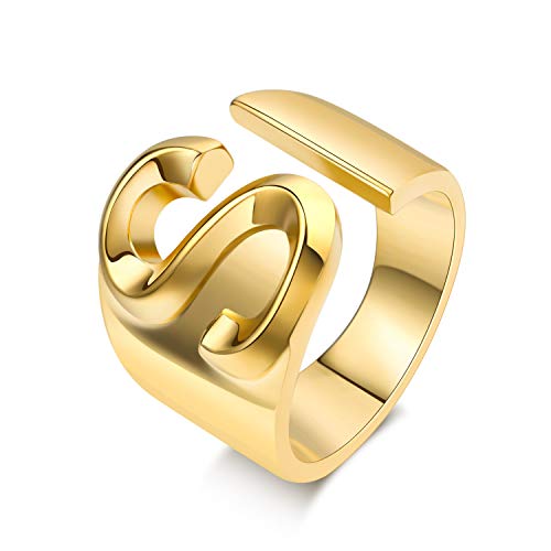 S Initial Ring Gold Letter Rings for Women Chunky Gold Rings for Women Adjustable Rings Initial Jewelry