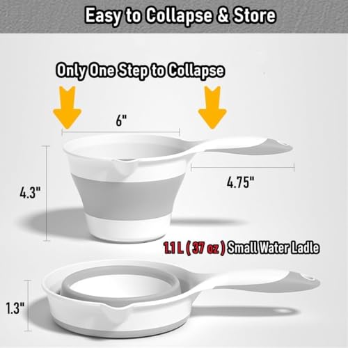 Image of HIRKO Portable Water Pourer Dipper Spoon for Camping Travel, Collapsible Plastic Water Ladle Folding Scoop for Bath Soaking Cleaning Small Shower Bucket Basin Tub Rinse Cup Mug (Multicolor)