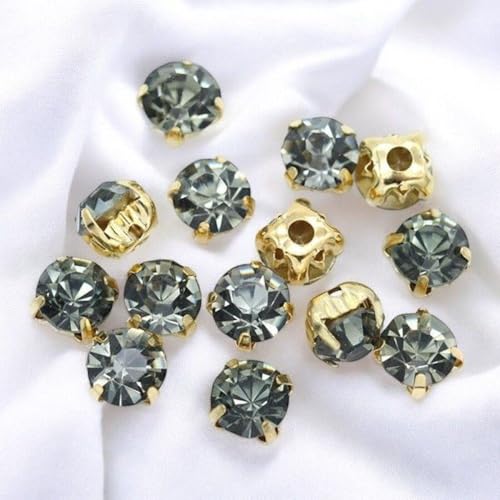 100Pcs 5Mm Crystal Glass Glue On Sew On Rhinestones Gold Cup Claw Chaton Montee Button Loose Beads Diy Shoes Bags Clothes Trim - (Color: Black Diamond)