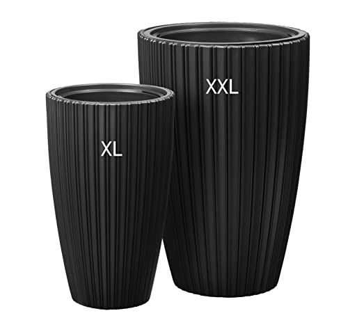 Blumenkübel mit Herausnehmbaren Einsatz Pflanzkübel Rund Blumentopf Dekorativ SET2: XXL+XL (Schwarz)