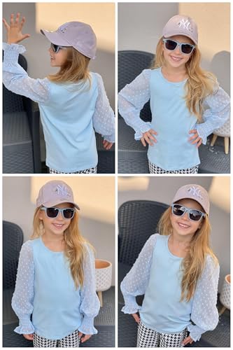Image of Arshiner Girls Long Sleeve Shirt with Ruffle Cuffs Polka Swiss Dots Kids Girls Pullover Shirts Cute Crewneck Girls Top