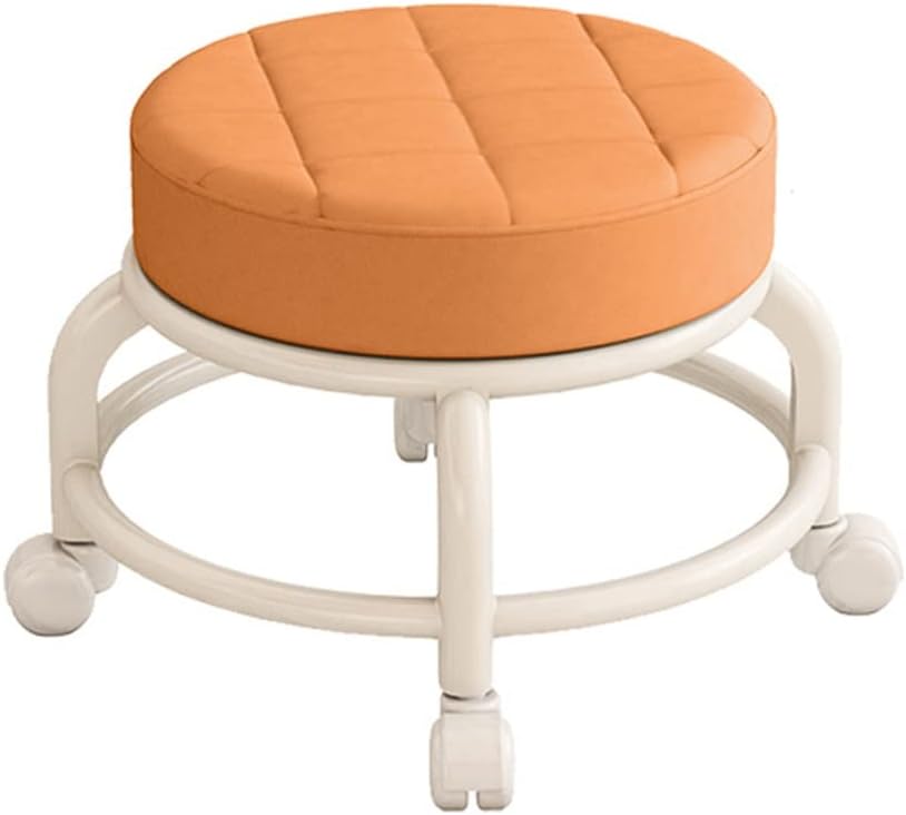 Rotating Low Stool Low Rolling Stool with Wheels, Garage Roller Seat, Pu Leather Roller Seat Wheel Stool Chair Round Rolling Seat, Stool with 360 Degree Universal Wheels
