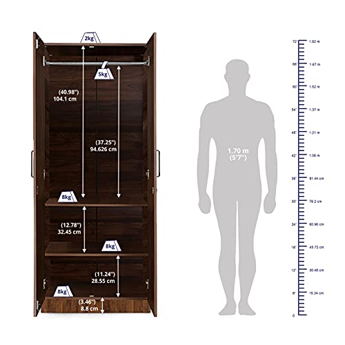 Image of Wakefit Wardrobe | 1 Year Warranty | Engineered Wood Almirah, Cupboard for Clothes Storage | 2 Door, 1 Hanging Space | Taffeta - Columbian Walnut