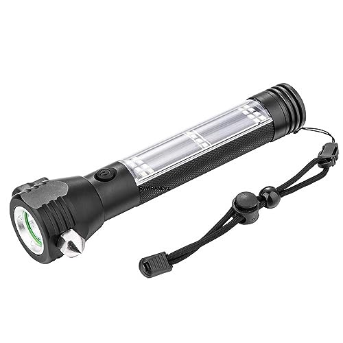 Image of Aluminium 7 Mode Rechargeable Solar Led Torch Flashlight Use for Car Emergency Power Bank, Car Emergency Tool with Window Breaker, Magnet, Cutter, Compass with Hammer