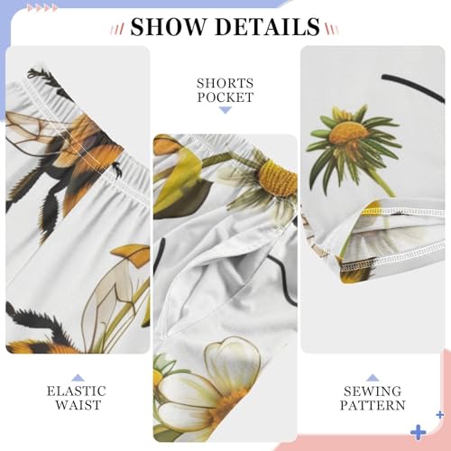 Bee Daisy Flowers Boys Long Pants Soft Trousers Elastic Waist Kids Lounge Bottoms with Pockets S-XL4