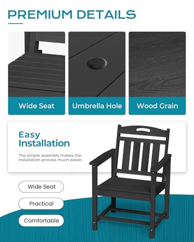 Image of Ciokea HDPE Outdoor Patio Dining Table, All-Weather Furniture, Black