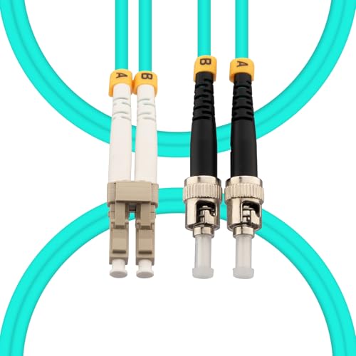 Image of Hamadap LC to ST OM3 Fiber Patch Cable, Multimode Duplex Fiber Optic Cable, 50/125um/3.00mm, LSZH, Turquoise, Length Option: 2m-20m (1M/3.28ft)