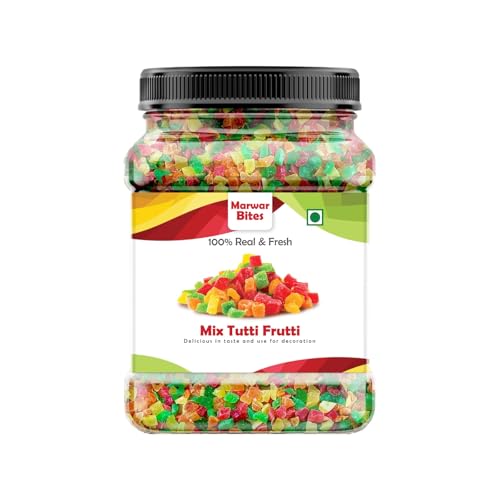Image of MarwarBites Mix Tutti Frutti Cherry | Jar Pack Tuti Fruity Fresh Cherries for Cakes & Cookies Decoration -Fresh Fruits- (Multi Colour) (400gm)