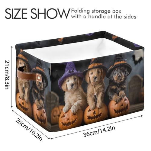 Image of Aslsiy Storage Basket Puppies Witch Hat Pumpkin Halloween Nursery Bins Baby Box Canvas Clothes Shelf Basket Laundry Hampers 2 Pcs