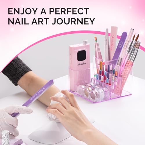 Image of MelodySusie Nail Drill Holder, 21 Holes Nail Drill Bits Holder, Professional Acrylic Nail Tools Storage Box, Organizer Displayer for Manicure Efile Accessories Nail Drill Kit, Salon Home, Light Purple