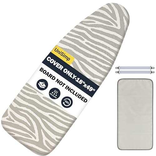 Image of Ironing Board Cover and Pad 18 inchx49 inch Extra Thick Natural Cotton, Scorch and Stain Resistant Padding, Extra Wide Iron Board Cover with Fasteners Heavy Duty Elastic Edge, Heatproof Zebra