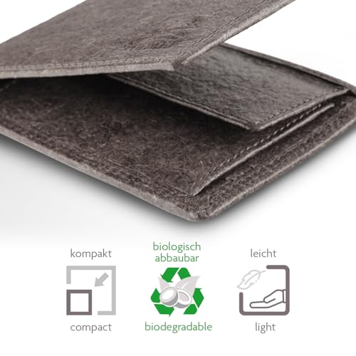 Fa.Volmer ® Wegańska portmonetka damsko-męska z kokosowej skóry z bawełnianym podszewką – bez plastiku – ochrona RFID, 6 przegródek na karty, 1 przegródka na monety – w zestawie pudełko prezentowe |