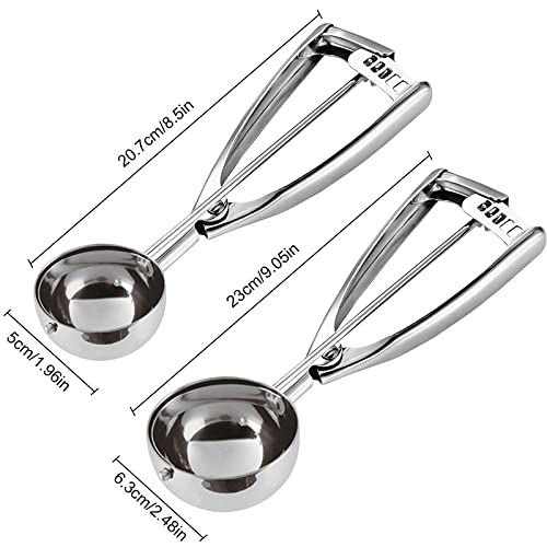 Foto von Edelstahl Eis Eisportionierer mit Einfachem Auslöser–2PCS Keksschaufel Eisportionierer mit Auslöser für Kartoffelpüree, Cupcake-Mix, Keksteig, Mellonbällchen 2PCS