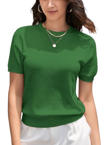 Image of DAIMIDY Womens Cotton Modal Short Sleeve Sweaters Summer Knit Tops | Breathable,Soft,Smooth Feel and Excellent Drape.Fit in Summer,Spring and Fall.
