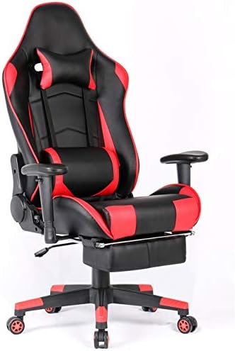 Computer Gaming Chair Video Game Chair High Back Ergonomic Racing Chair with Footrest Adjustable Height Swivel Chair with Footrest and Lumbar Support for Home Entertainment Furniture (BLACK) (Black/Red,New)