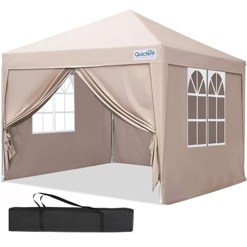 Quictent Pavillon 2x2m Faltpavillon mit 4 Seitenteilen Wasserdicht Gartenpavillon Partyzelt Gartenzelt für Fest und Flohmarkt Beige