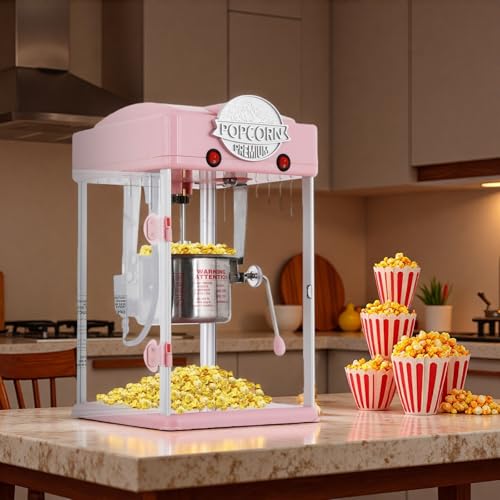 Image of Popcorn Machine, Popcorn Makers with 6 Oz Stainless-Steel Kettle, Commercial Tabletop Pop Corn Popper with Measuring Tool and Scoop, for Home, Birthday Parties, Theater, School Events, Pink