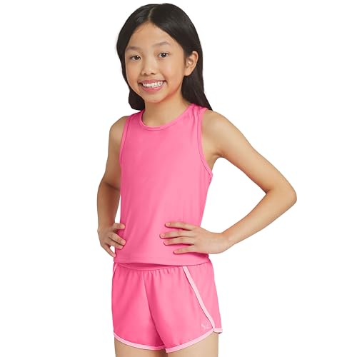 Eddie Bauer Girls' UPF 50+ Racerback Tankini Top and Swim Short Set, Knockout Pink, Small