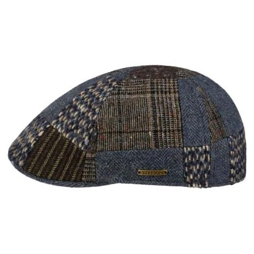 Stetson Texas Flatcap Made in EU Herren Winter Patchwork Wool Cotton Linen Silk Cap Brown-Blue XXL (62-63 cm)