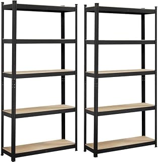 Yaheetech 2 Pack Garage Shelves 5 Tier Standing Shelf Units Adjustable Metal Utility Shelving for Home Office, 35.5''Wx 12''Dx 71''H, Black