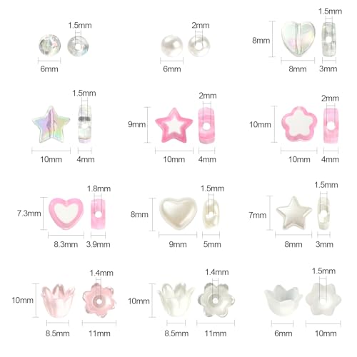 DanLingJewelry 420pcs Pink Acrylic Round Beads Kit - 12 Styles, 6~10mm x 6~11mm x 3~11mm, 1.4~2mm Hole, Jewellery Making - Image 2