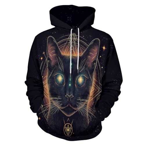 Sweat sportif cool avec poche imprimé visage de chat mystérieux pour homme