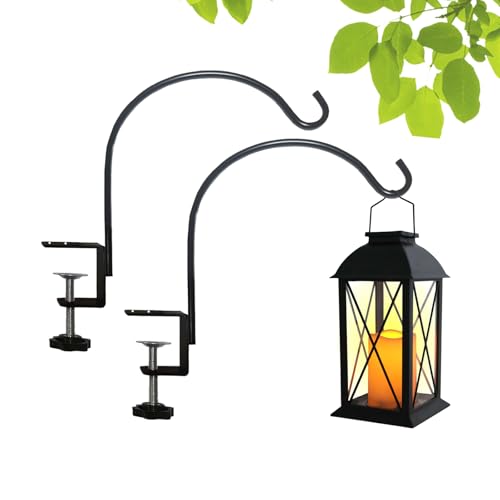 Silintion Short Deck Hook for Railing 2 Pack Deck Bird Feeder Pole with 3.3 Inch Strengthened Clamp for Hanging Bird Feeders Lanterns Wind Chimes Flower and Plant Baskets (2)Lanterns Not Included