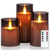 Homemory Grau flackernde flammenlose Kerzen mit 2/4/6/8 Std Timer,3er-Set